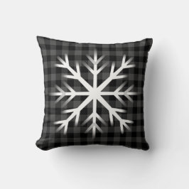 Rustic grått black buffalo plaid-snö flake kudde