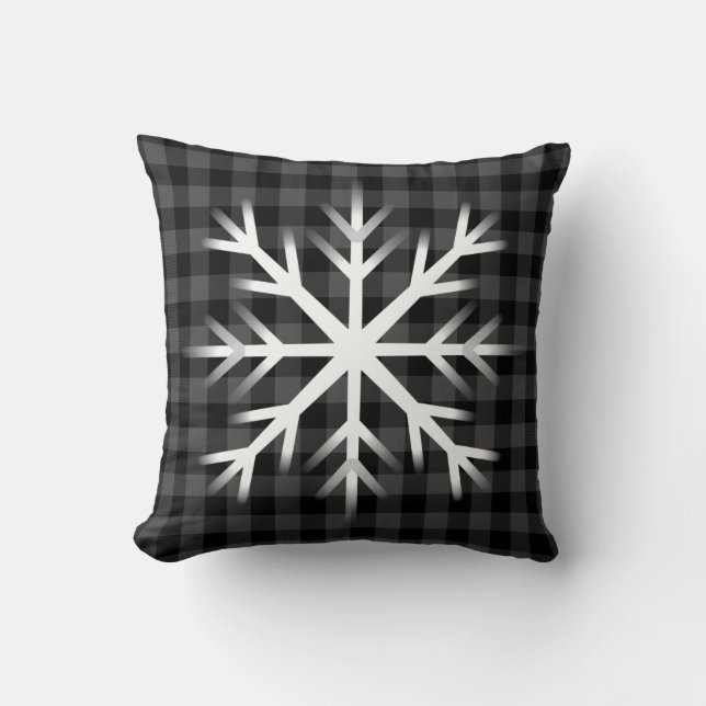 Rustic grått black buffalo plaid-snö flake kudde (Framsida)