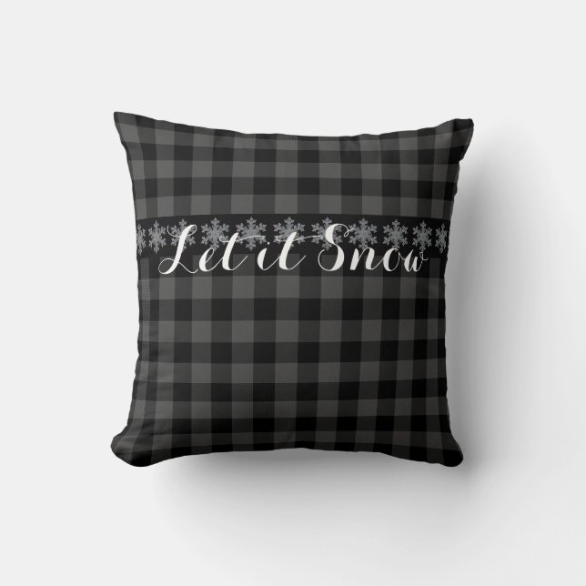 Rustic grått Black plaid - låt det snöa Kudde (Framsida)