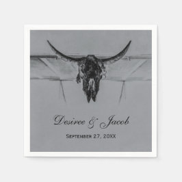 Rustic Grått Black Western Cow Skull Bröllop Pappersservett