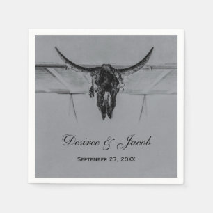 Rustic Grått Black Western Cow Skull Bröllop Pappersservett