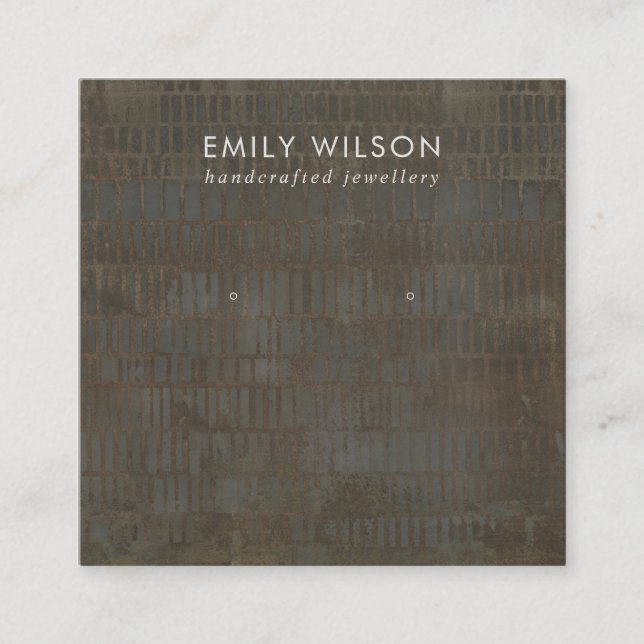 RUSTIC GRÅTT BRONZE LINE STUD EARRING VISNING CARD FYRKANTIGT VISITKORT (Framsida)