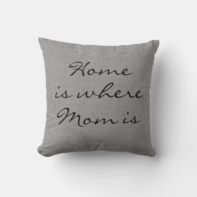 Rustic Grått Burlap Home är där Mamma är Pillow Kudde (Framsida)