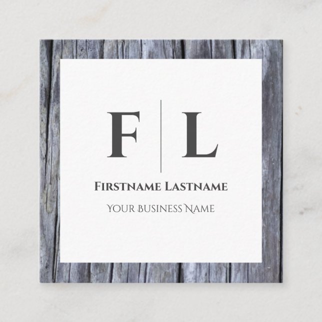 Rustic grått-inredingsdesign med initialer fyrkantigt visitkort (Framsida)