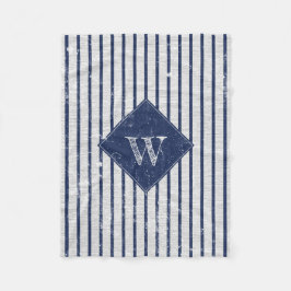 Rustic Grått Linen & Navy Blue Rand Monogram Fleecefilt