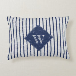 Rustic Grått Linen & Navy Blue Rand Monogram Prydnadskudde