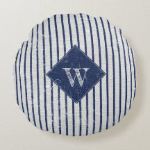 Rustic Grått Linen & Navy Blue Rand Monogram