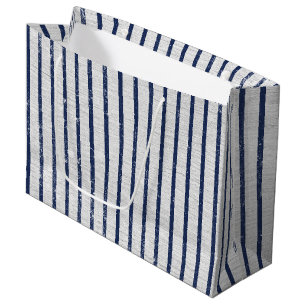 Rustic Grått Linen & Navy Blue Rand Mönster