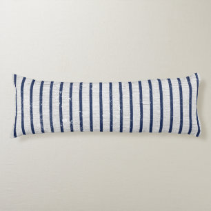 Rustic Grått Linen & Navy Blue Rand Mönster Kroppskudde