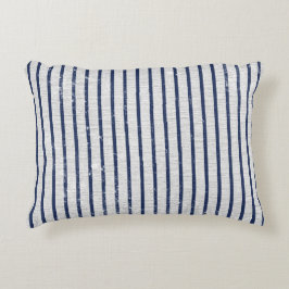 Rustic Grått Linen & Navy Blue Rand Mönster Prydnadskudde