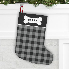 Rustic Grått och Black Buffalo Play Pet Monogram Liten Julstrumpa