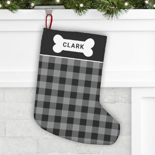 Rustic Grått och Black Buffalo Play Pet Monogram Liten Julstrumpa
