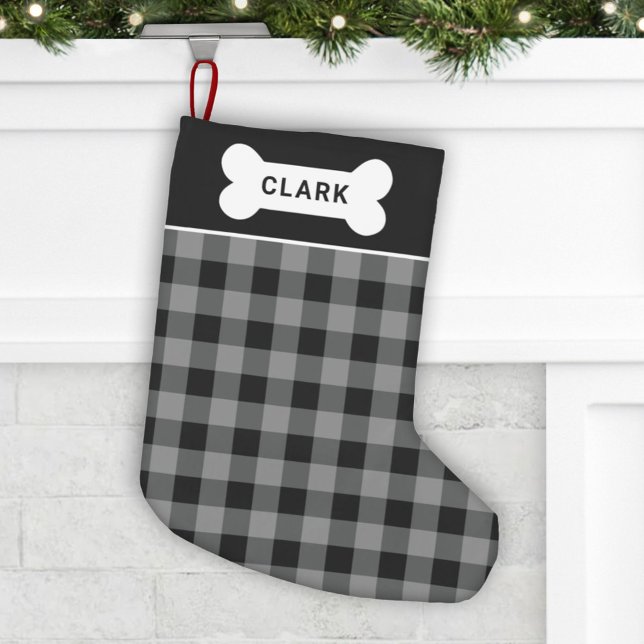 Rustic Grått och Black Buffalo Play Pet Monogram Liten Julstrumpa (Skapare uppladdad)
