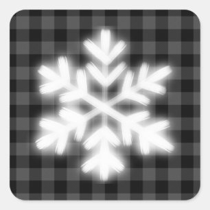 Rustic grått och svart fladder, vinterflingor snö fyrkantigt klistermärke