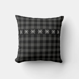 Rustic grått och svart plaid-snö flake kudde