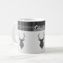 Rustic Grått Tartan Mönster och Stag Head Antler Kaffemugg