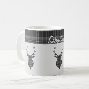 Rustic Grått Tartan Mönster och Stag Head Antler Kaffemugg