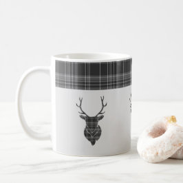 Rustic Grått Tartan Mönster och Stag Head Antler Kaffemugg