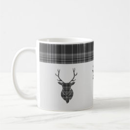 Rustic Grått Tartan Mönster och Stag Head Antler Kaffemugg