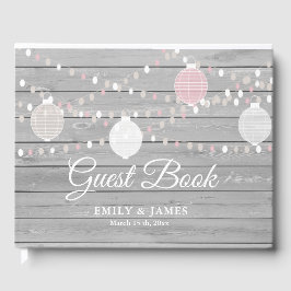 Rustic grått-trästräng ljus bröllop gäst bok