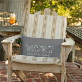 Rustic Grått Välkommen till vår Porch Family namn Lumbarkudde