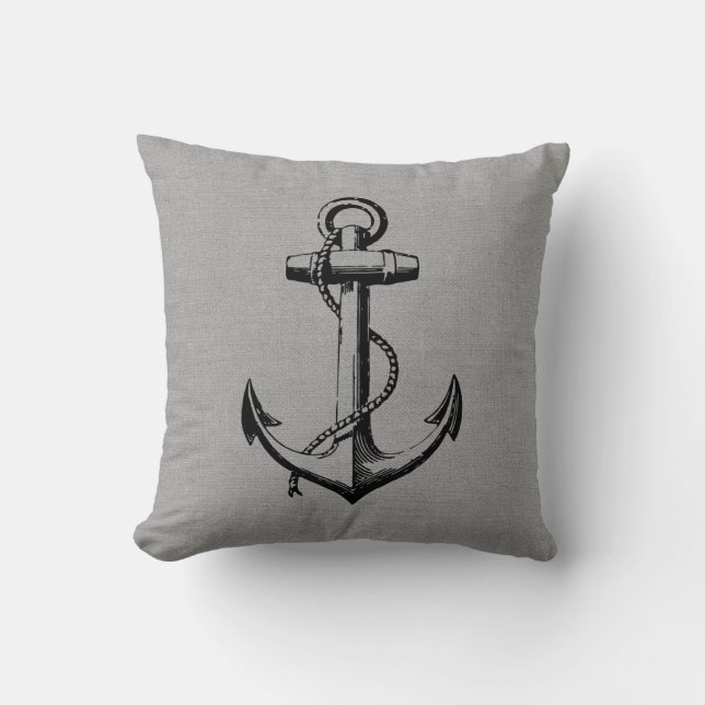 Rustic Grått Vintage Anchor Kudde (Framsida)