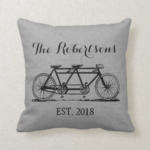 Rustic Grått Vintage Bicycle Bröllop Monogram Kudde