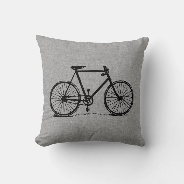 Rustic Grått Vintage Bicycle Kudde (Framsida)