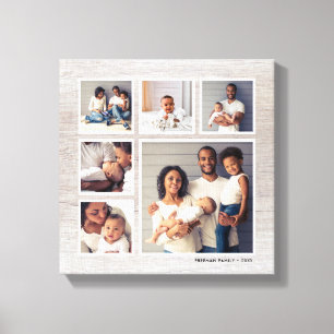 Rustic Grått Weasted Wood 6 Square Photo Collage Canvastryck