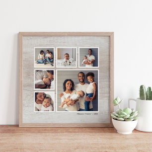 Rustic Grått Weasted Wood 6 Square Photo Collage Poster