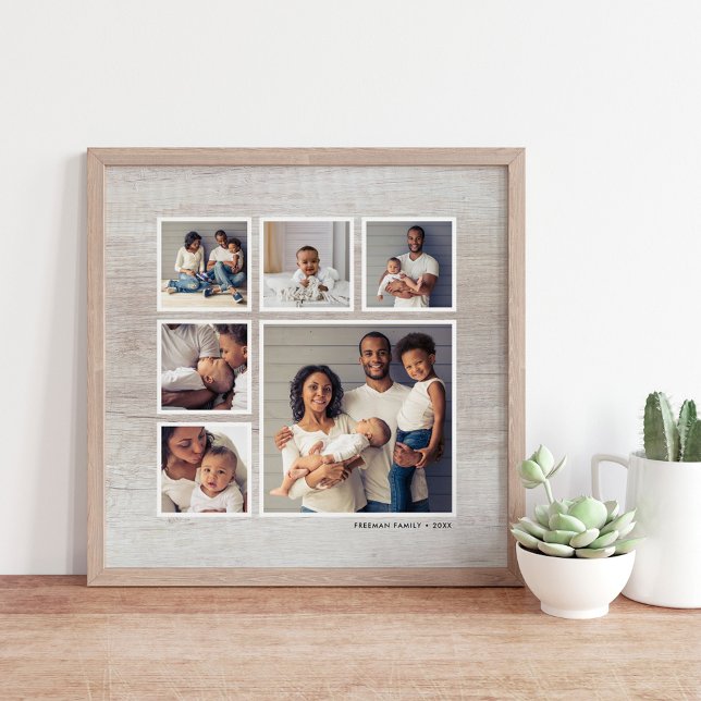 Rustic Grått Weasted Wood 6 Square Photo Collage Poster (Skapare uppladdad)