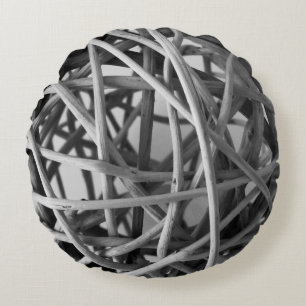 Rustic Grått Wicker Boll Rund Kudde