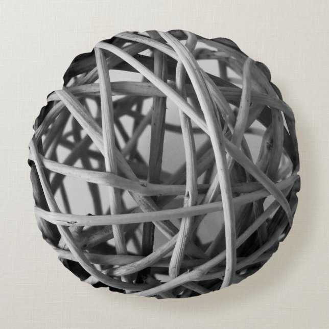 Rustic Grått Wicker Boll Rund Kudde (Framsidan)