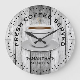 Rustic Grått Wood Coffee Theme Farmhouse Kitchen Stor Klocka