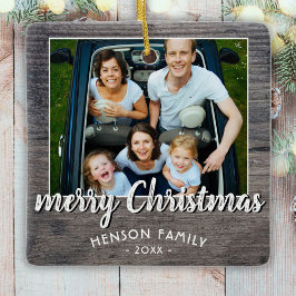 Rustic Grått Wood Family Photo God jul Julgransprydnad Keramik