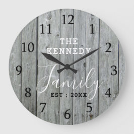 Rustic Grått Wood Farmhouse Family Namn Large Cloc Stor Klocka