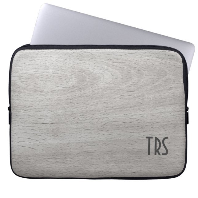 Rustic Grått Wood Grain Monogram Laptop Fodral (Framsidan)