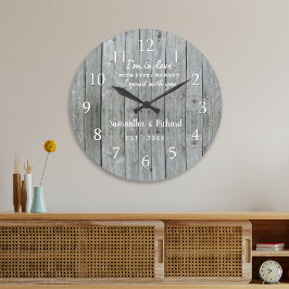 Rustic Grått Wood Kärlek Citote Bröllop-årsdag Stor Klocka