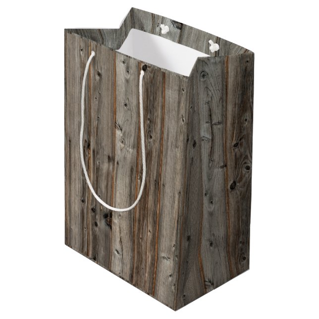 Rustic Grått Wood Tone Medium Gift Bag (Baksidan Vinklad)