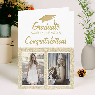 Rustic Grattis Student 2 Photo Collage Kort