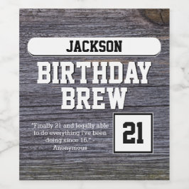 Rustic Gray 21st Brew Happy Birthday Beer Flaska L Vinflaska Etikett