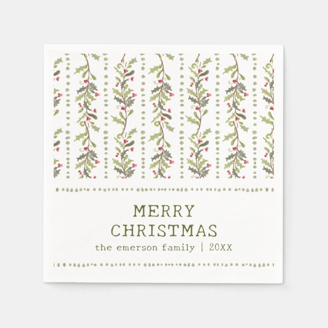 Rustic Green Botanical Christmas Pappersservett (Framsidan)