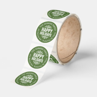 Rustic Green Holiday Circle Return Address Label Runt Klistermärke