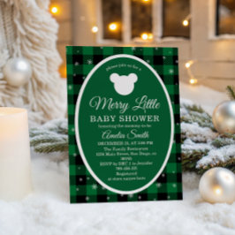 Rustic Green Plaid Christmas Baby Shower Inbjudningar