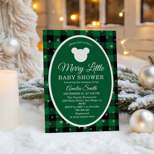 Rustic Green Plaid Christmas Baby Shower  Inbjudningar (Skapare uppladdad)