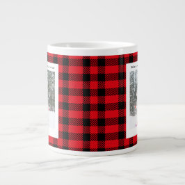 Rustic Green Red Plaid Monogram 2 Photo Christmas Jumbo Mugg