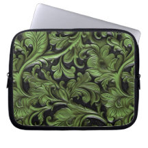 Rustic green tooled leather 