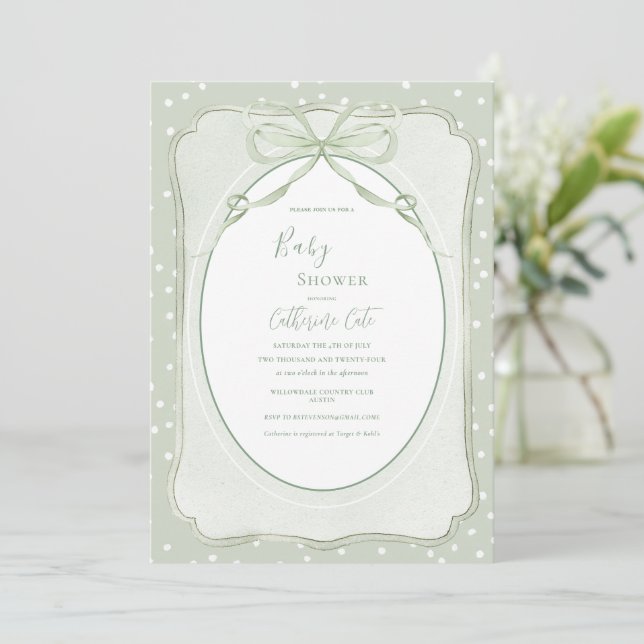 Rustic Green Vintage Baby Shower Inbjudningar (Stående Fram)