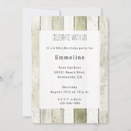 Rustic Green White Faux Wood Birthday Inbjudningar