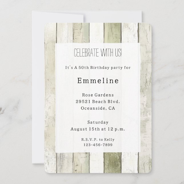 Rustic Green White Faux Wood Birthday Inbjudningar (Framsida)
